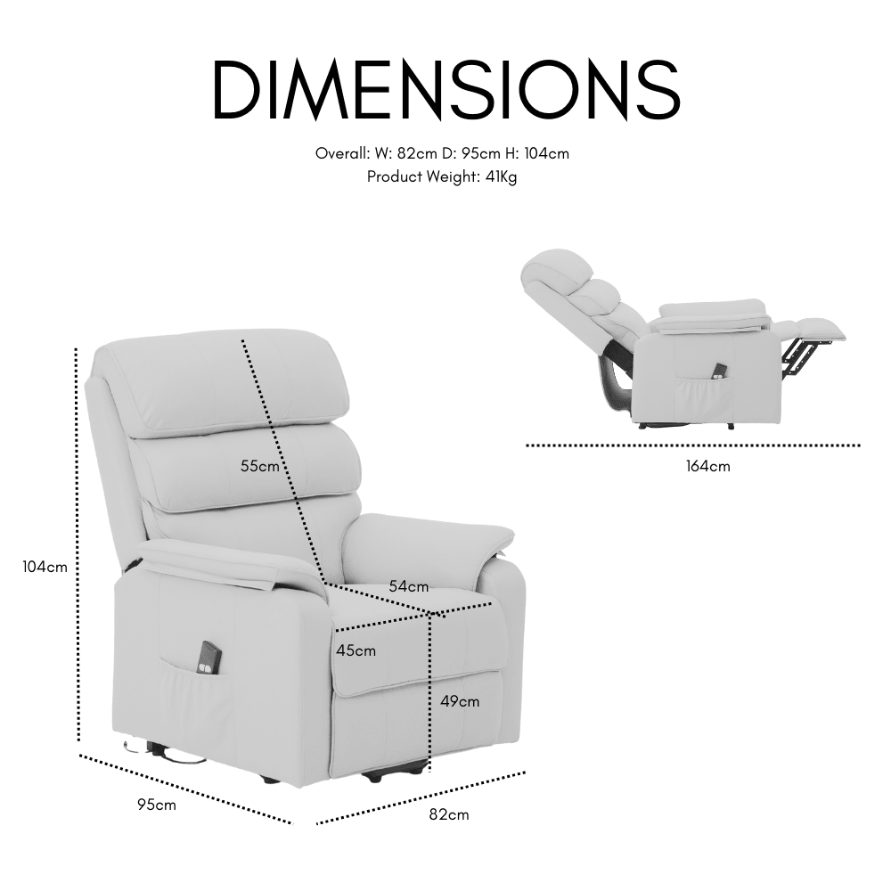 Blair Electric Recliner Lift And Tilt Riser Armchair Air Leather, Light Grey - Image 3