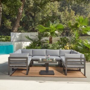Faro 8 Seat Aluminium Modular Garden Sofa Set with Rising Dining Table, Grey