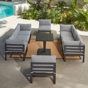 Alternative view of Faro 8 Seat Aluminium Modular Garden Sofa Set with Rising Dining Table, Grey