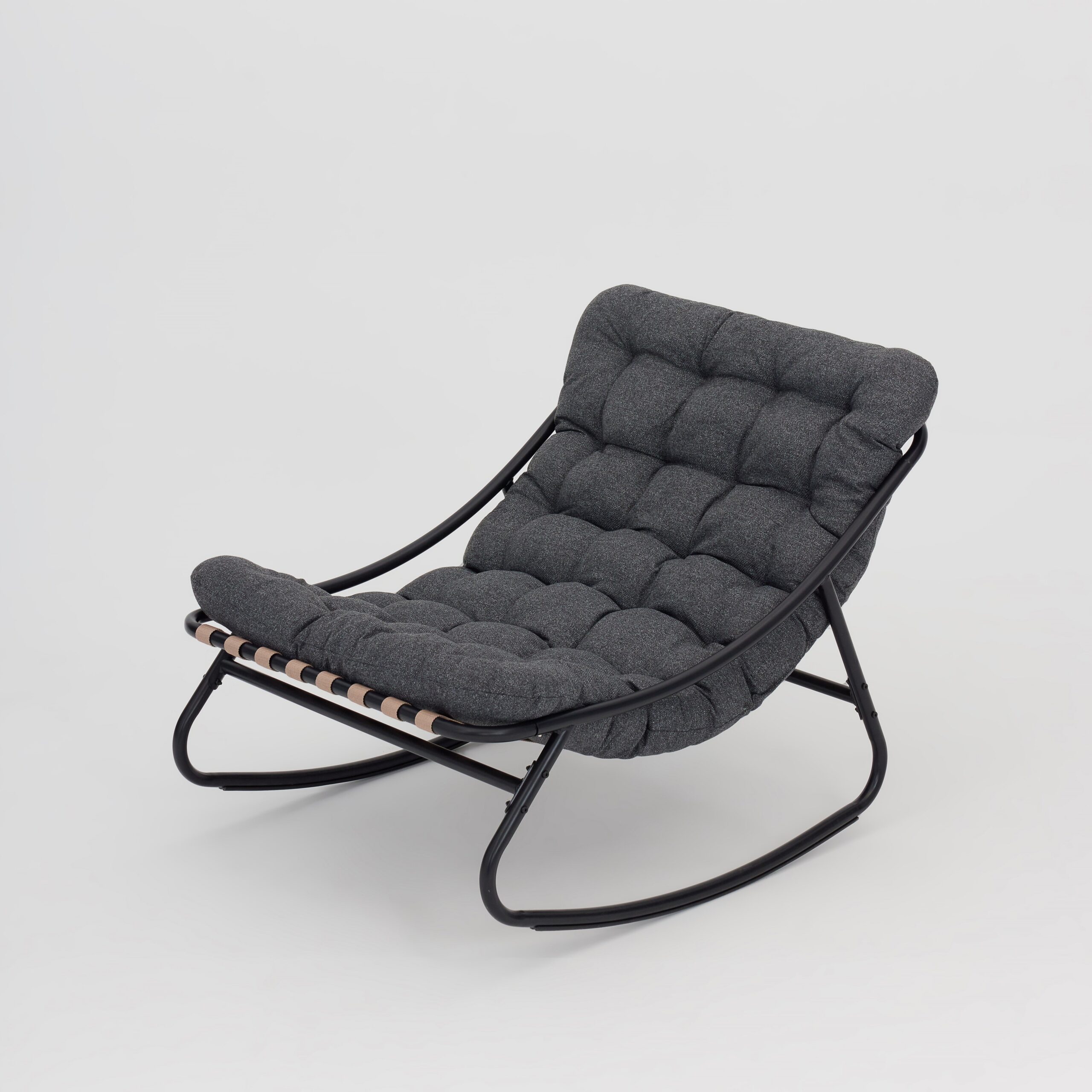 Marbella Garden Rocking Chair Set of 2 with Fire Pit Table, Dark Grey Cushions - Image 3