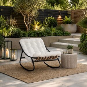 Alternative view of Marbella Garden Rocking Chair Set of 2 with Fire Pit Table, Ivory Cushions
