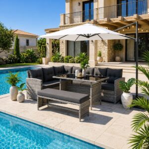 Montego Corner Rattan Garden Dining Set, Grey