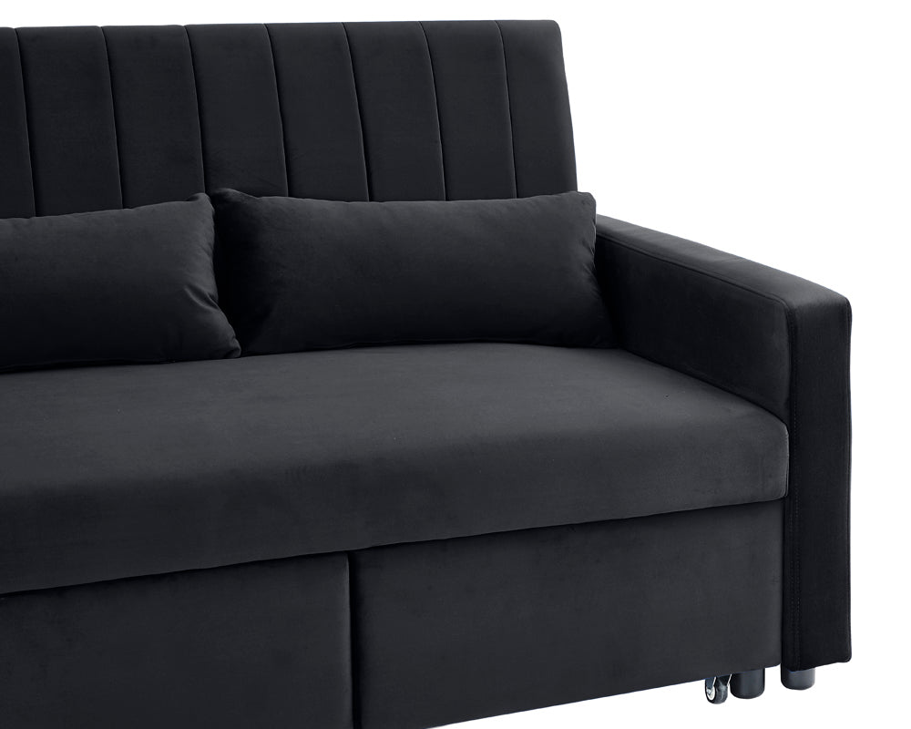 Devon Velvet Pull-Out Sofa Bed, Black Velvet - Image 3