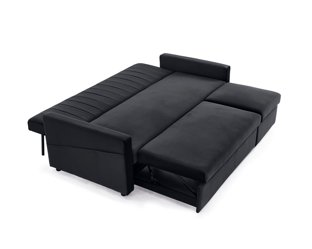Devon Velvet Pull-Out Sofa Bed, Black Velvet - Image 5