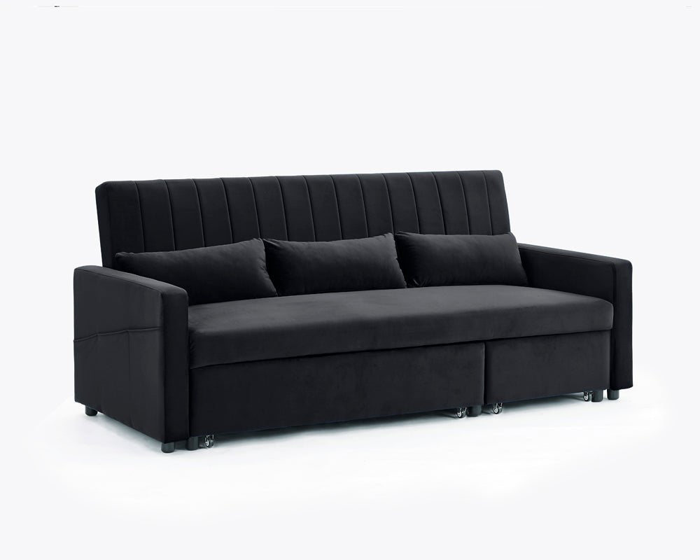 Devon Velvet Pull-Out Sofa Bed, Black Velvet - Image 2