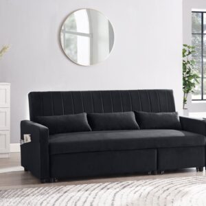 Devon Velvet Pull-Out Sofa Bed, Black Velvet