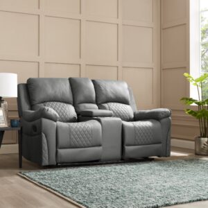Darius 2 Seater Manual Recliner Sofa With Centre Console, Dark Grey Air Leather