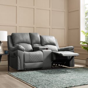 Alternative view of Darius 2 Seater Manual Recliner Sofa With Centre Console, Dark Grey Air Leather