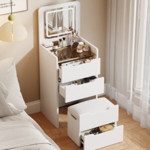 Dressing Table with Mirror & Hidden Stool – Storage Cabinet