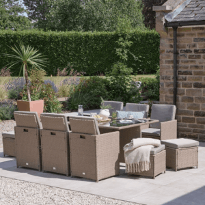 Cube 10 Seater Rattan Outdoor Dining Set -  Natural Brown Weave