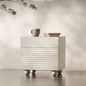 Cream Bedside Table – Solid Wood Extendable Storage Cabinet, Sea Salt