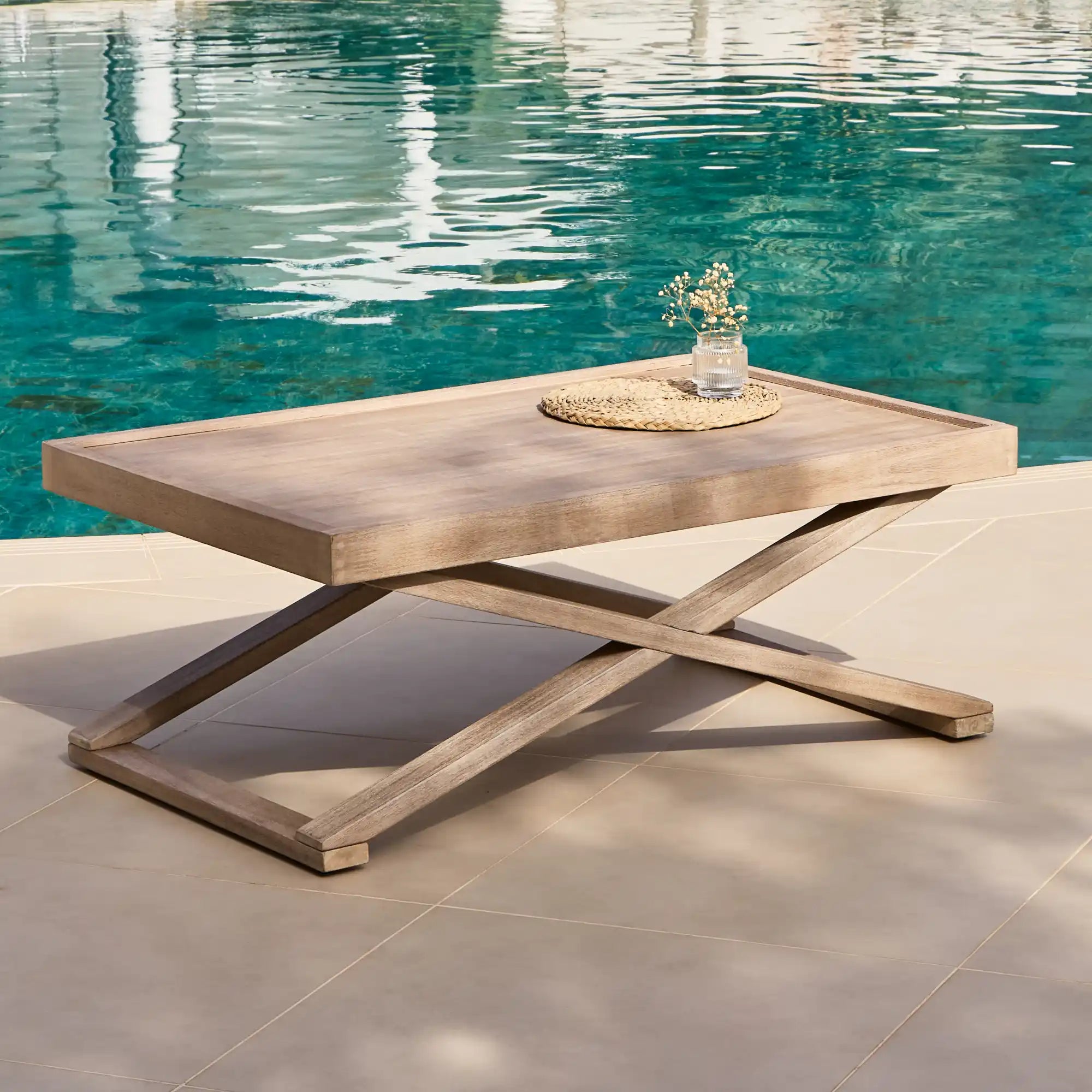 Akira Wooden Rectangular Garden Coffee Table - Brushed Light Acacia - Image 3