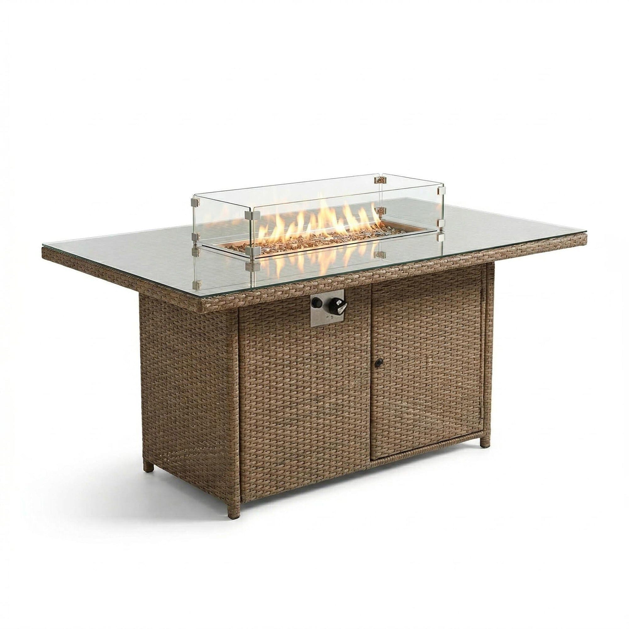 Aston 9 Seater Rattan Garden Corner Sofa Set with Fire Pit - Brown Weave - Image 14