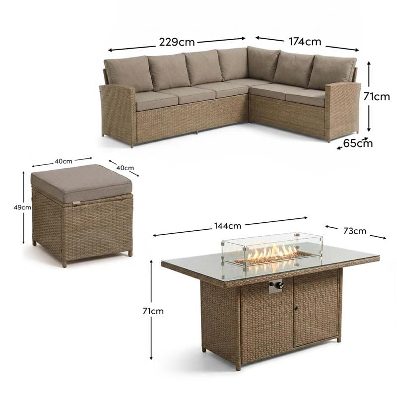 Aston 9 Seater Rattan Garden Corner Sofa Set with Fire Pit - Brown Weave - Image 17