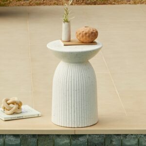 Zaliki Concrete Round Garden Side Table - Pearl Terrazzo